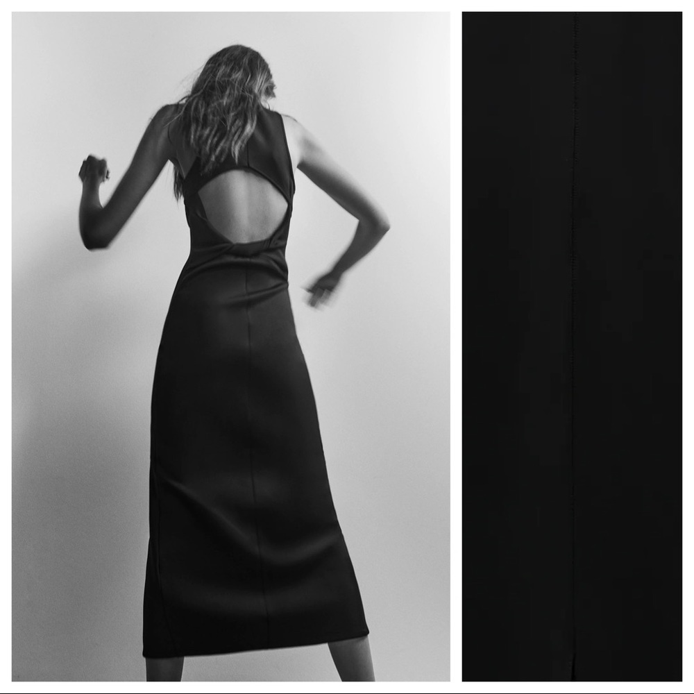 NWT. Zara Black Midi Dress. Size S.
